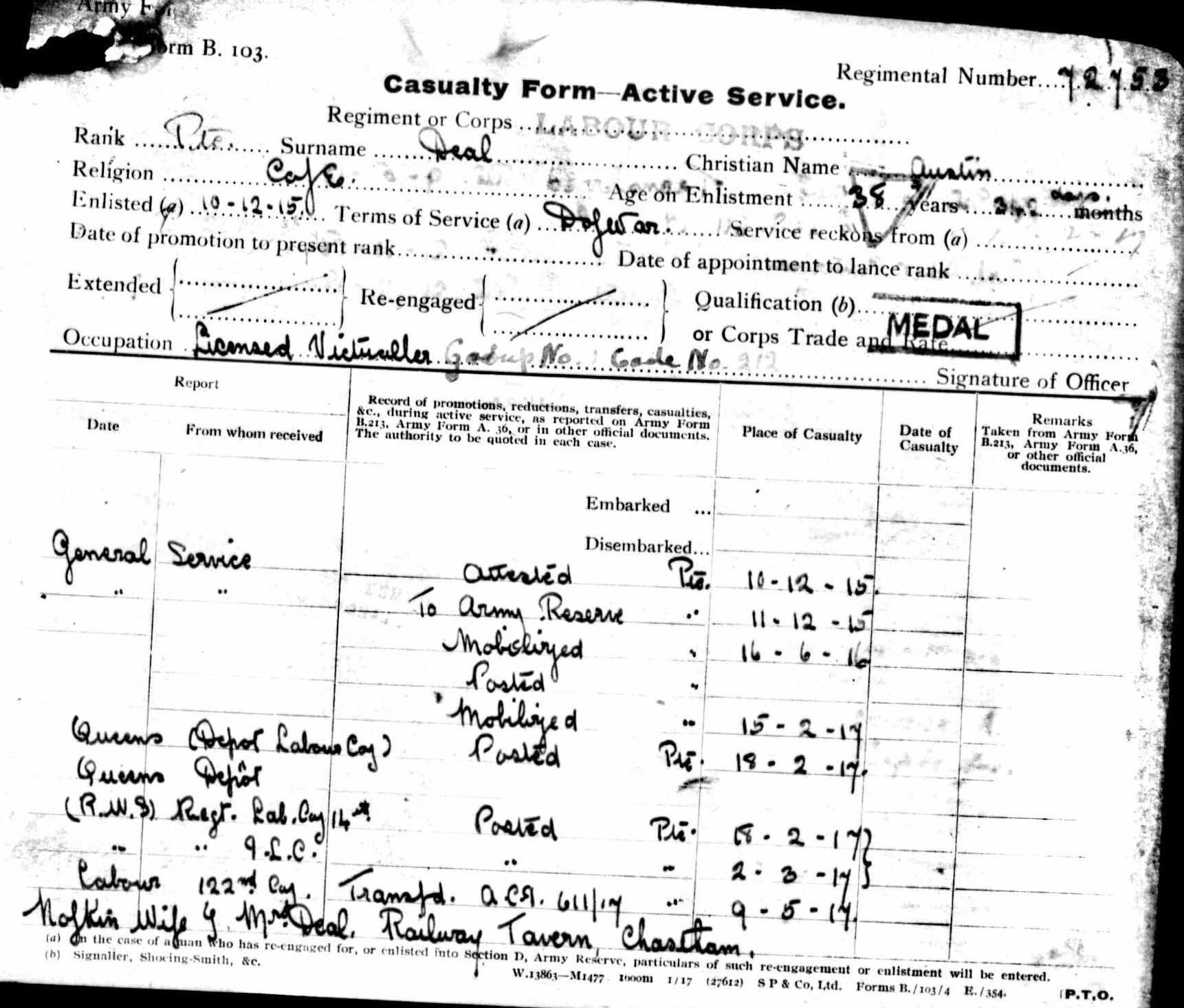 Austin Deal - WWI Service Record - page 4